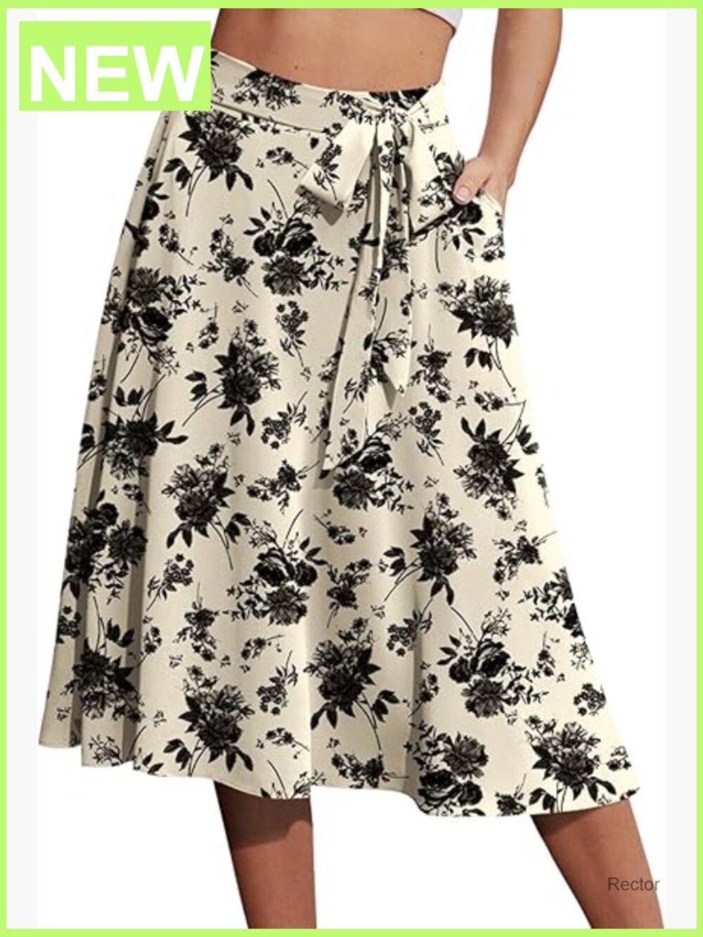 High Waist A-Line Midi Skirt with Pockets, Lightweight Chiffon, Elastic Waist